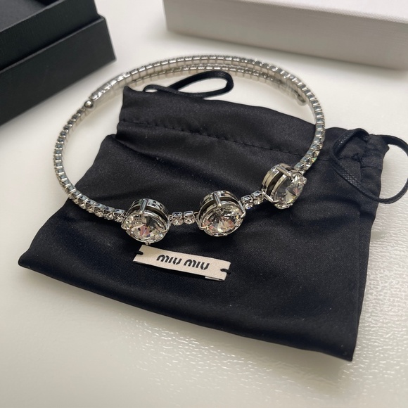 NEW MIU MIU Necklace Choker Crystal Rhinestones Silver with box and dust bag - Picture 2 of 8